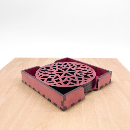 Mandala Art Coasters-Chaturdash Wooden-Cherry Wood