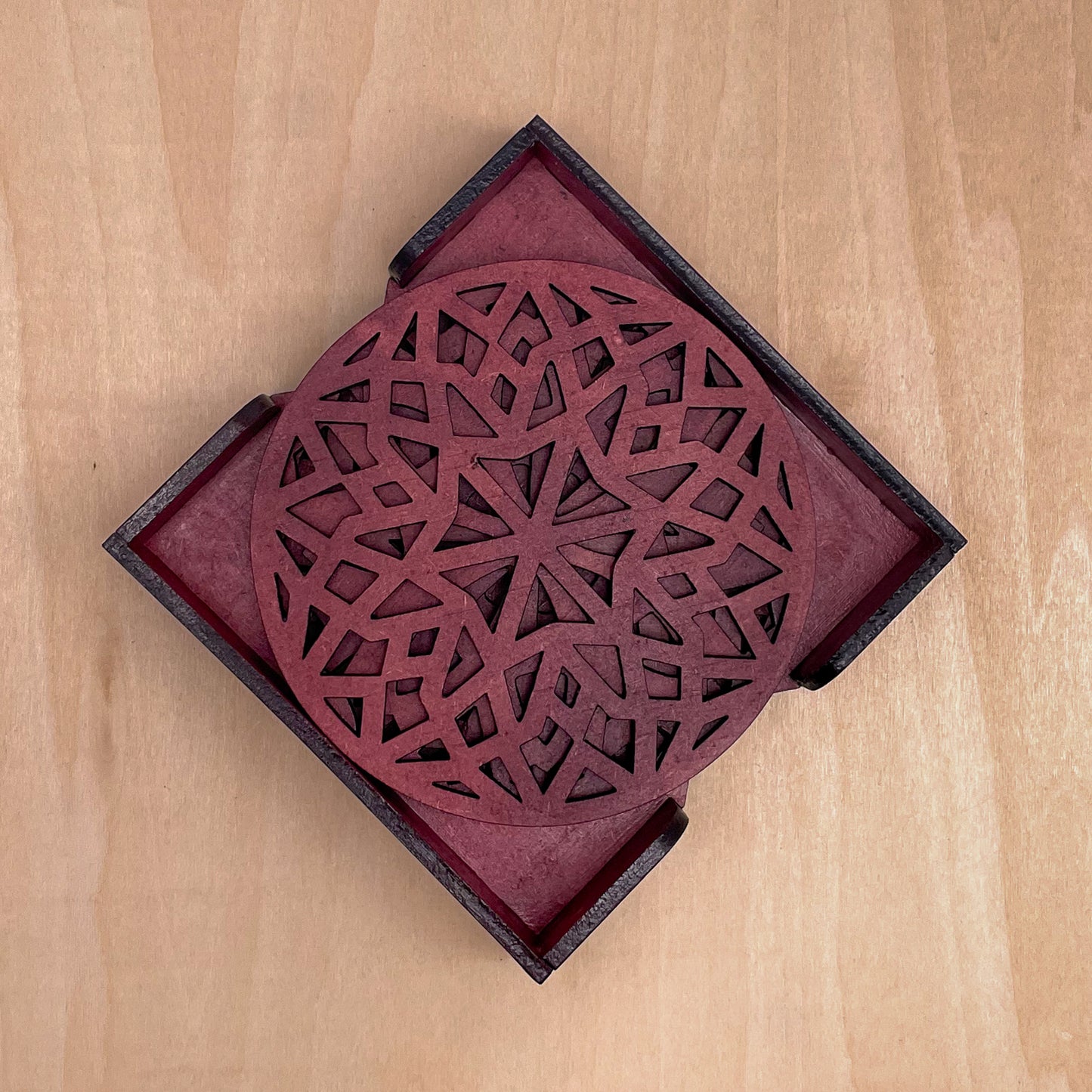 Mandala Art Coasters-Chaturdash Wooden-Cherry Wood