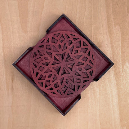 Mandala Art Coasters-Chaturdash Wooden-Cherry Wood