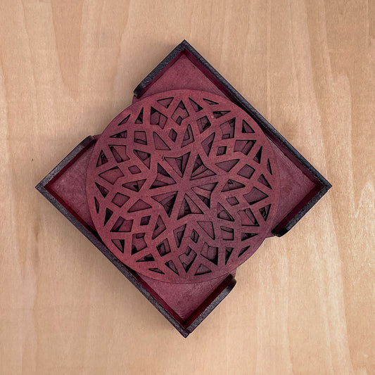 Mandala Art Coasters-Chaturdash Wooden-Cherry Wood