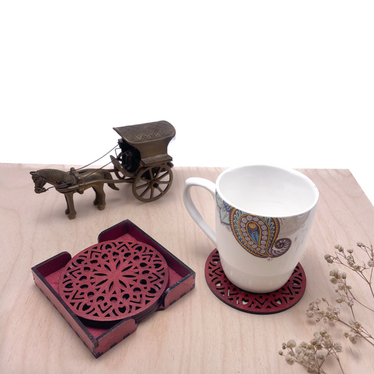 Wooden Panchadash Mandala Coasters with Holder