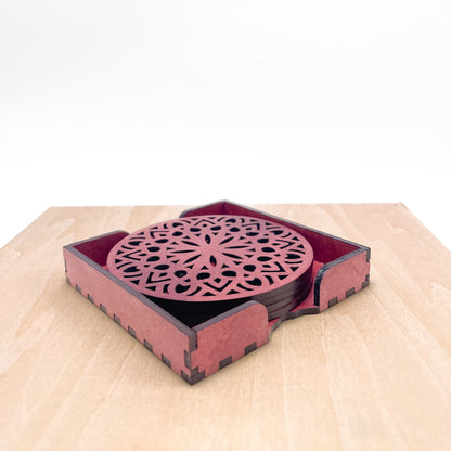 Wooden Panchadash Mandala Coasters with Holder
