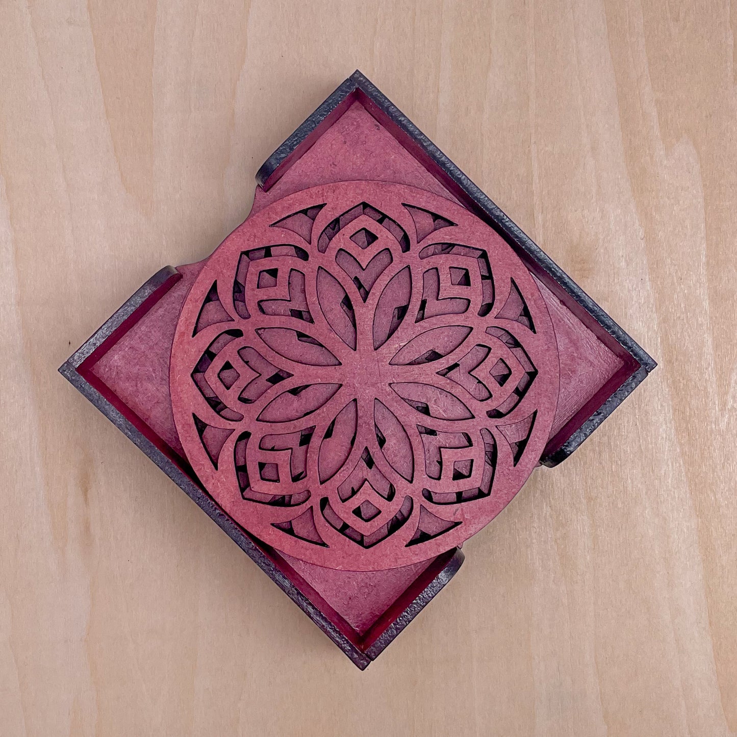 Mandala Art Coasters-Shodash Wooden-Cherry Wood