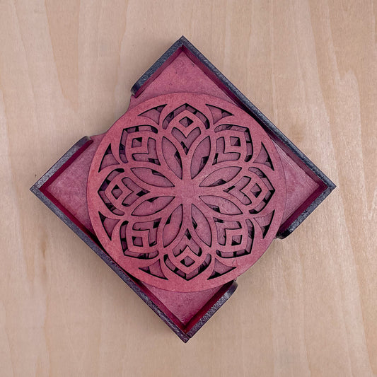 Mandala Art Coasters-Shodash Wooden-Cherry Wood