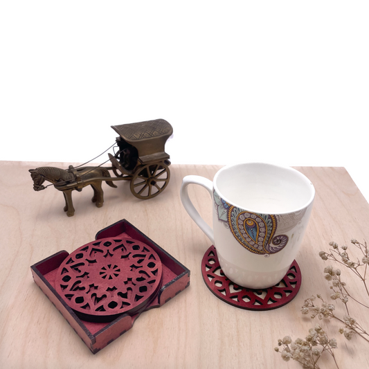 Wooden Saptadash Mandala Coasters with Holder