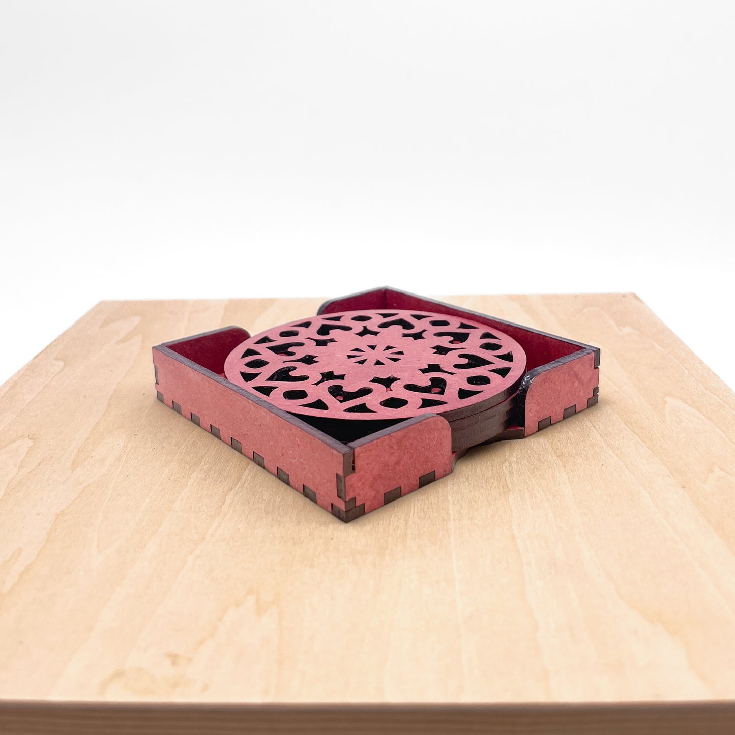 Wooden Saptadash Mandala Coasters with Holder