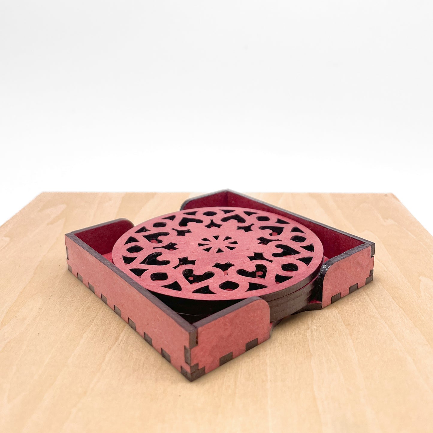 Wooden Saptadash Mandala Coasters with Holder