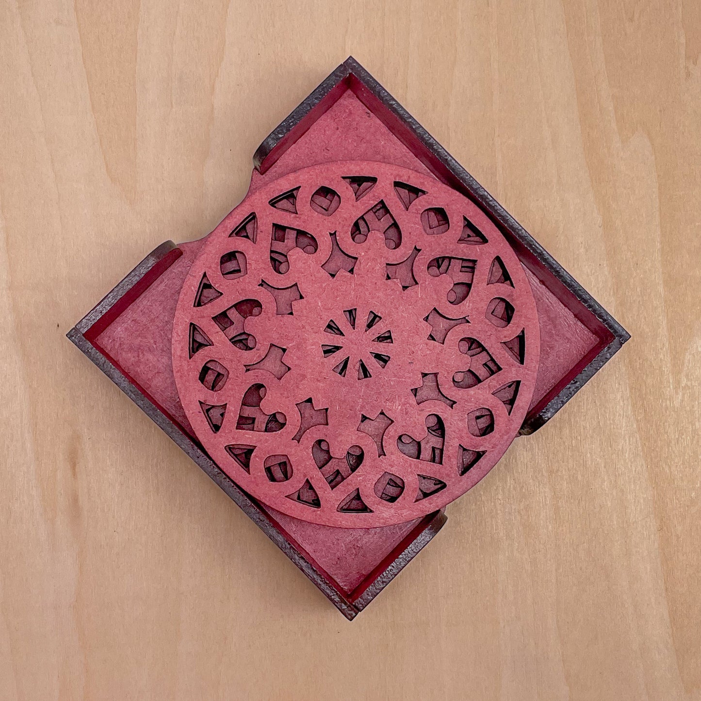 Wooden Saptadash Mandala Coasters with Holder