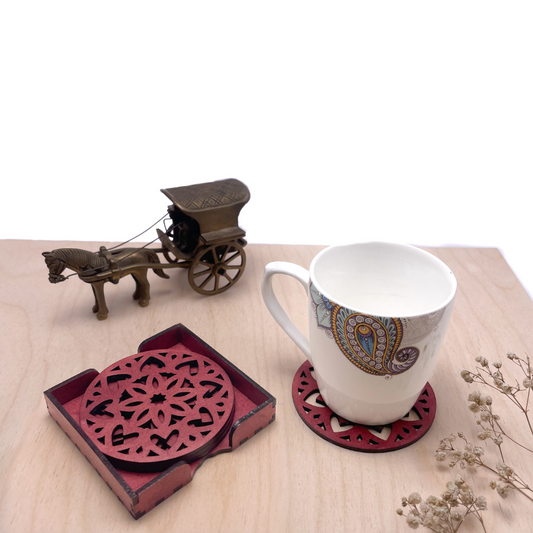 Wooden Ashtadash Mandala Coasters with Holder
