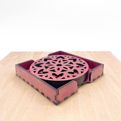 Mandala Art Coasters-Ashtadash Wooden-Cherry Wood