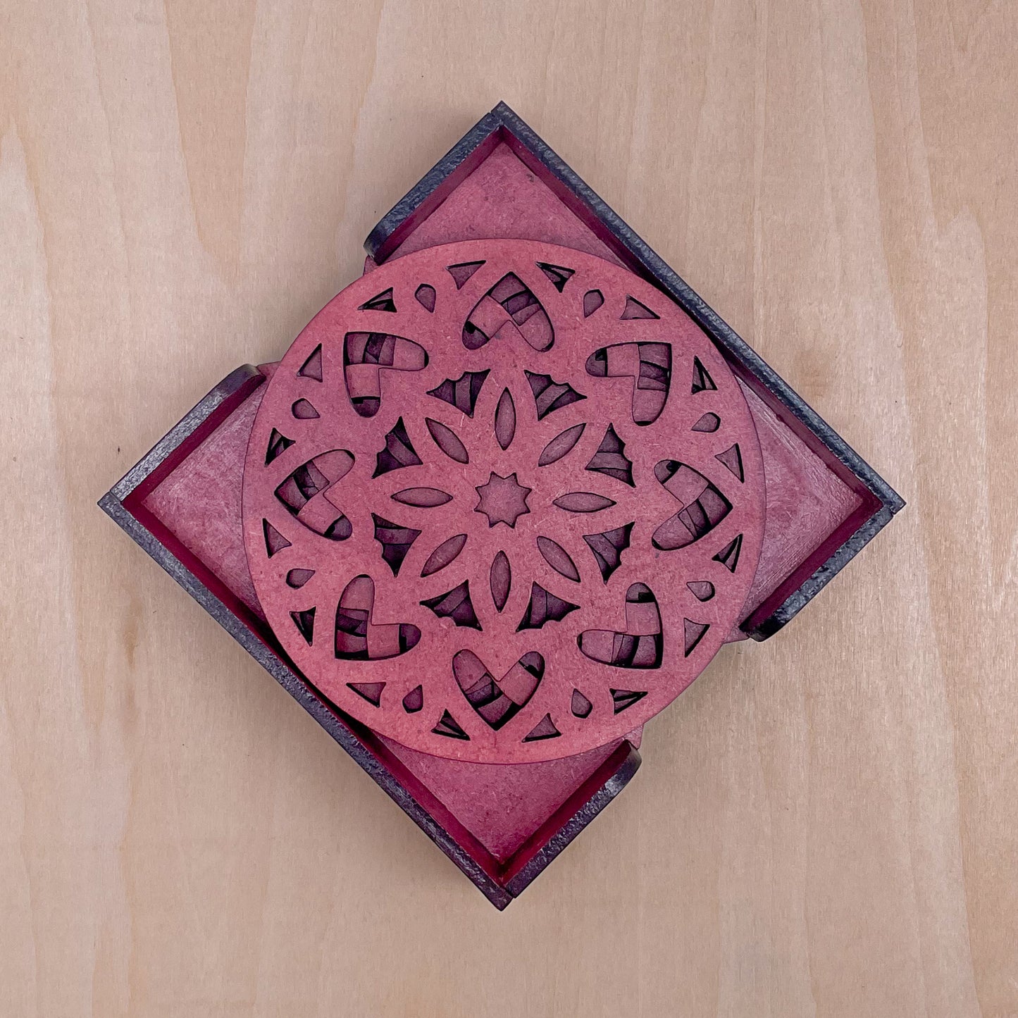 Mandala Art Coasters-Ashtadash Wooden-Cherry Wood