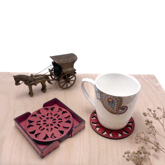 Wooden Navadash Mandala Coasters with Holder