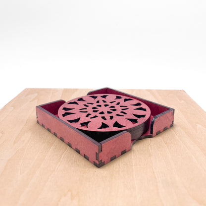 Wooden Navadash Mandala Coasters with Holder