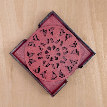 Wooden Navadash Mandala Coasters with Holder
