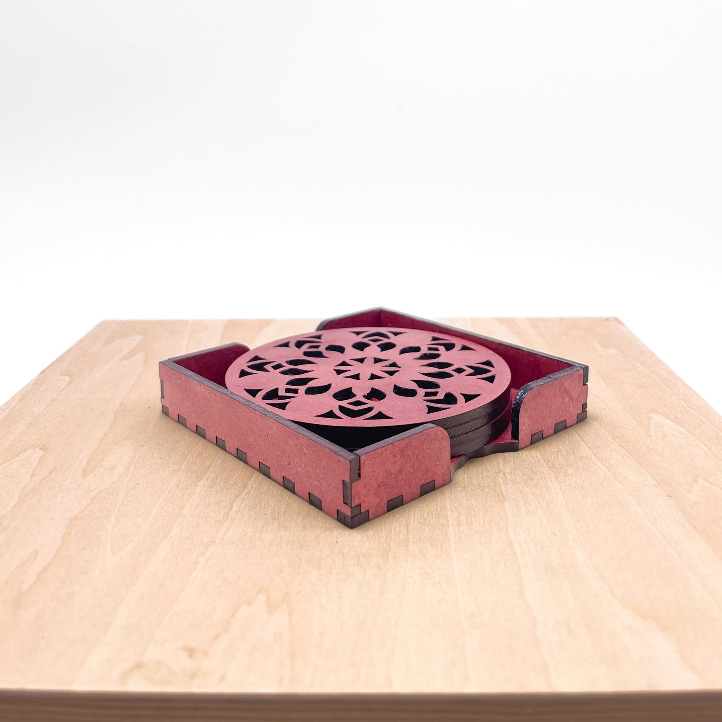 Mandala Art Coasters-Vimsati Wooden-Cherry Wood