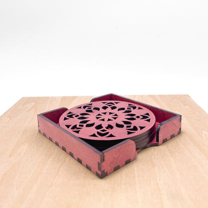 Mandala Art Coasters-Vimsati Wooden-Cherry Wood