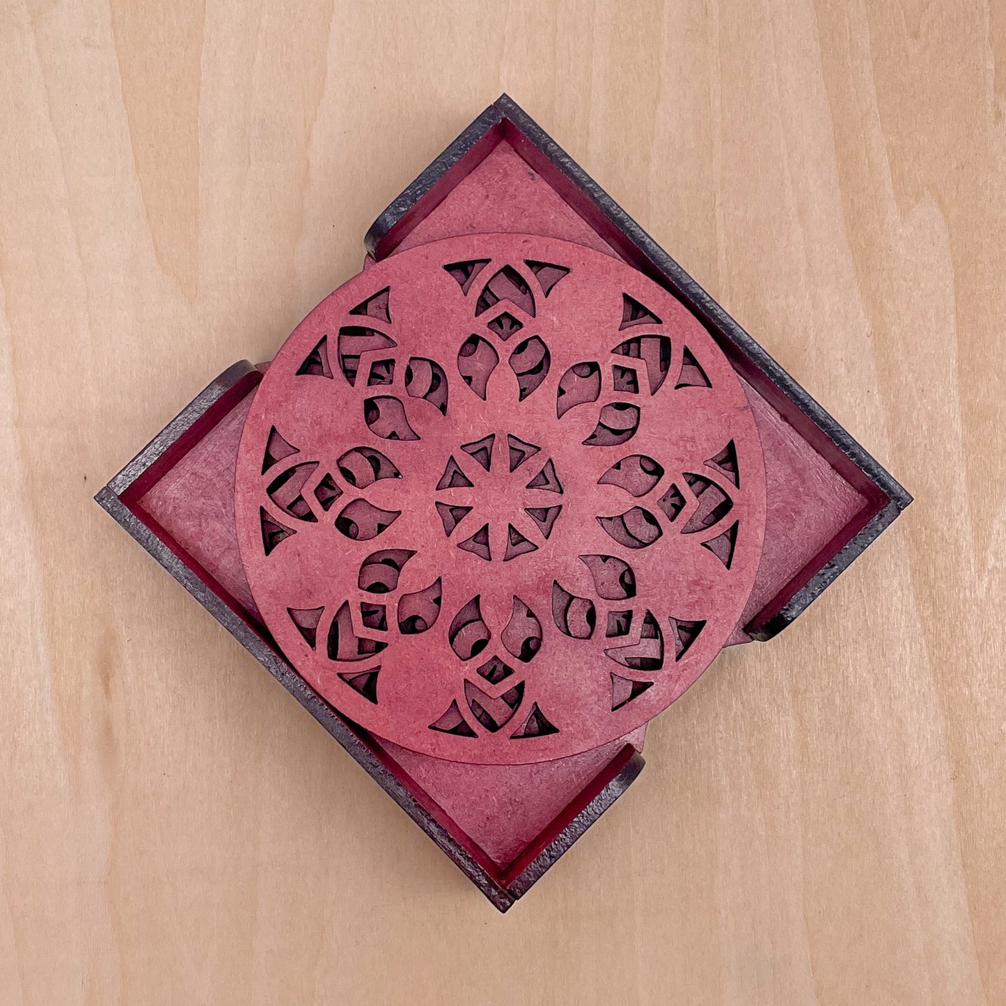 Mandala Art Coasters-Vimsati Wooden-Cherry Wood