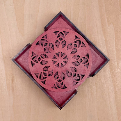 Mandala Art Coasters-Vimsati Wooden-Cherry Wood