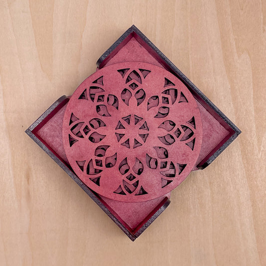Mandala Art Coasters-Vimsati Wooden-Cherry Wood
