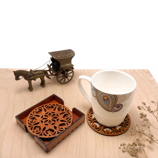 Wooden Ekam Mandala Coasters with Holder