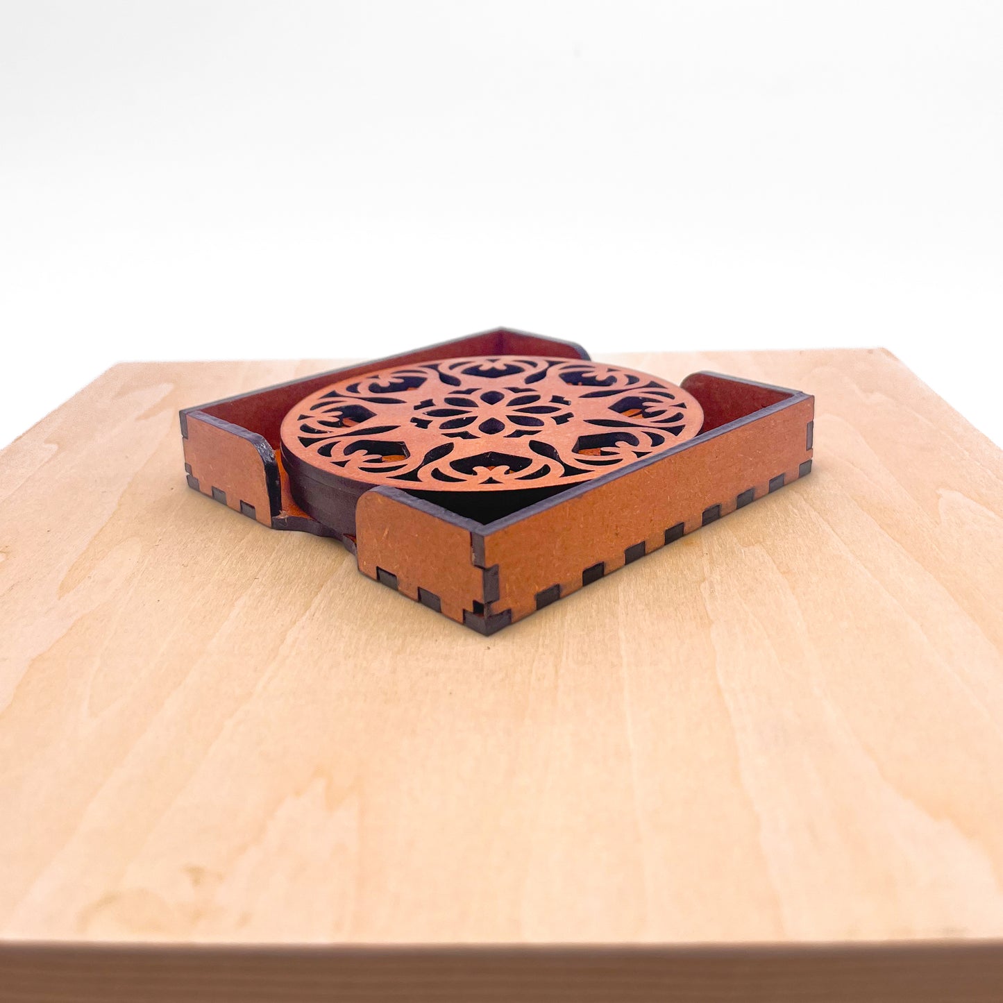 Mandala Art Coasters-Ekam Wooden-Honey Maple