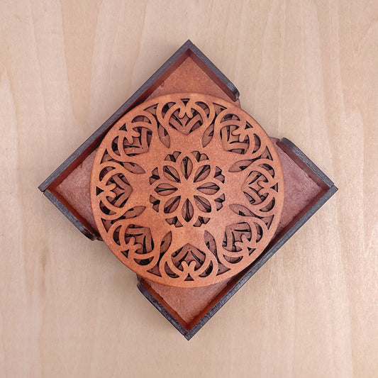 Mandala Art Coasters-Ekam Wooden-Honey Maple