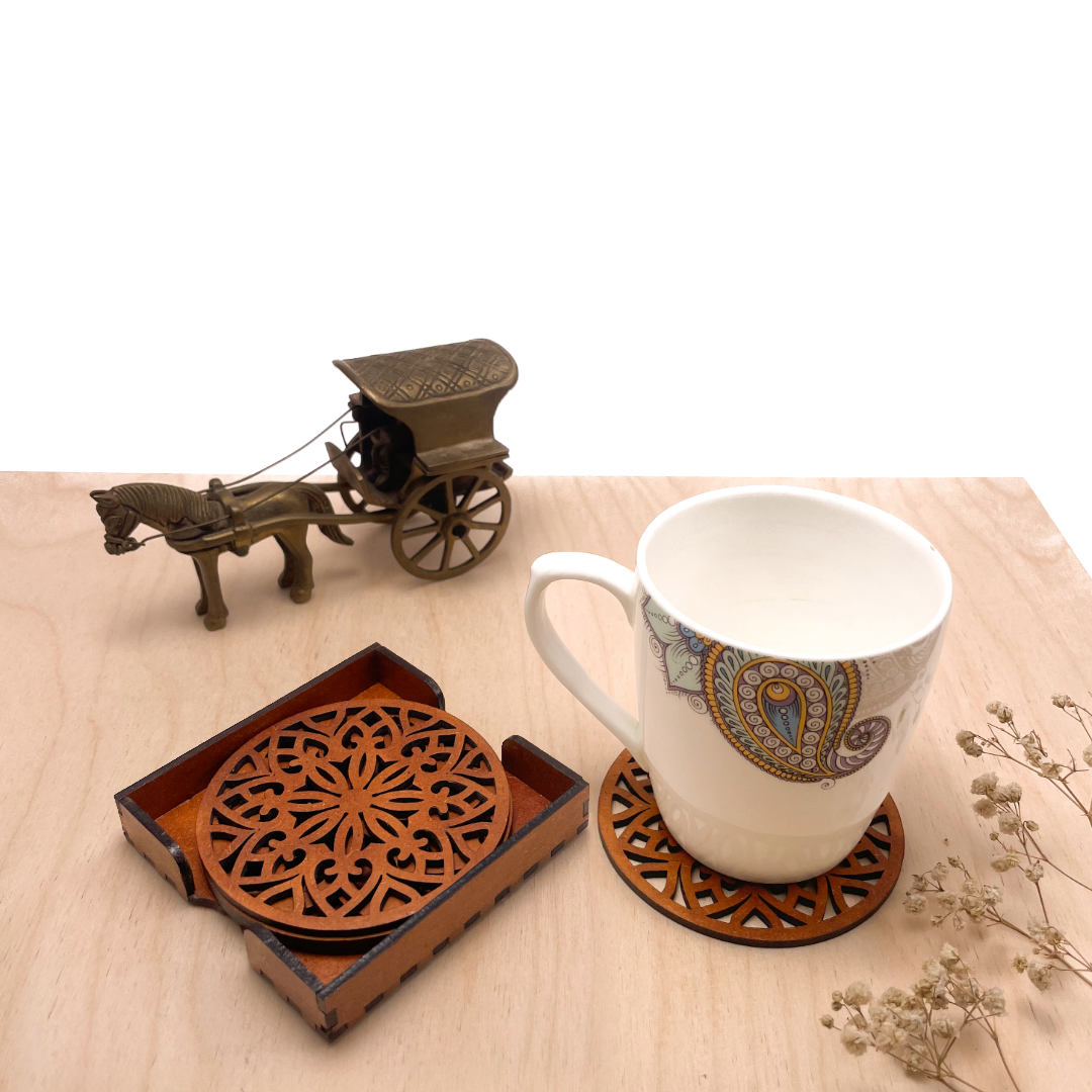 Mandala Art Coasters-Treeni Wooden-Honey Maple