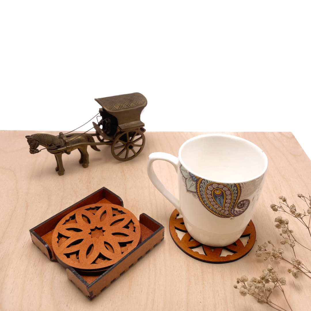 Mandala Art Coasters-Pancha Wooden-Honey Maple