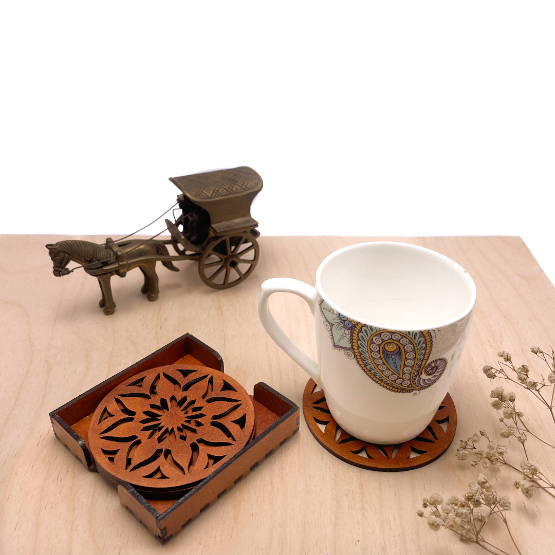 Mandala Art Coasters-Sapta Wooden-Honey Maple