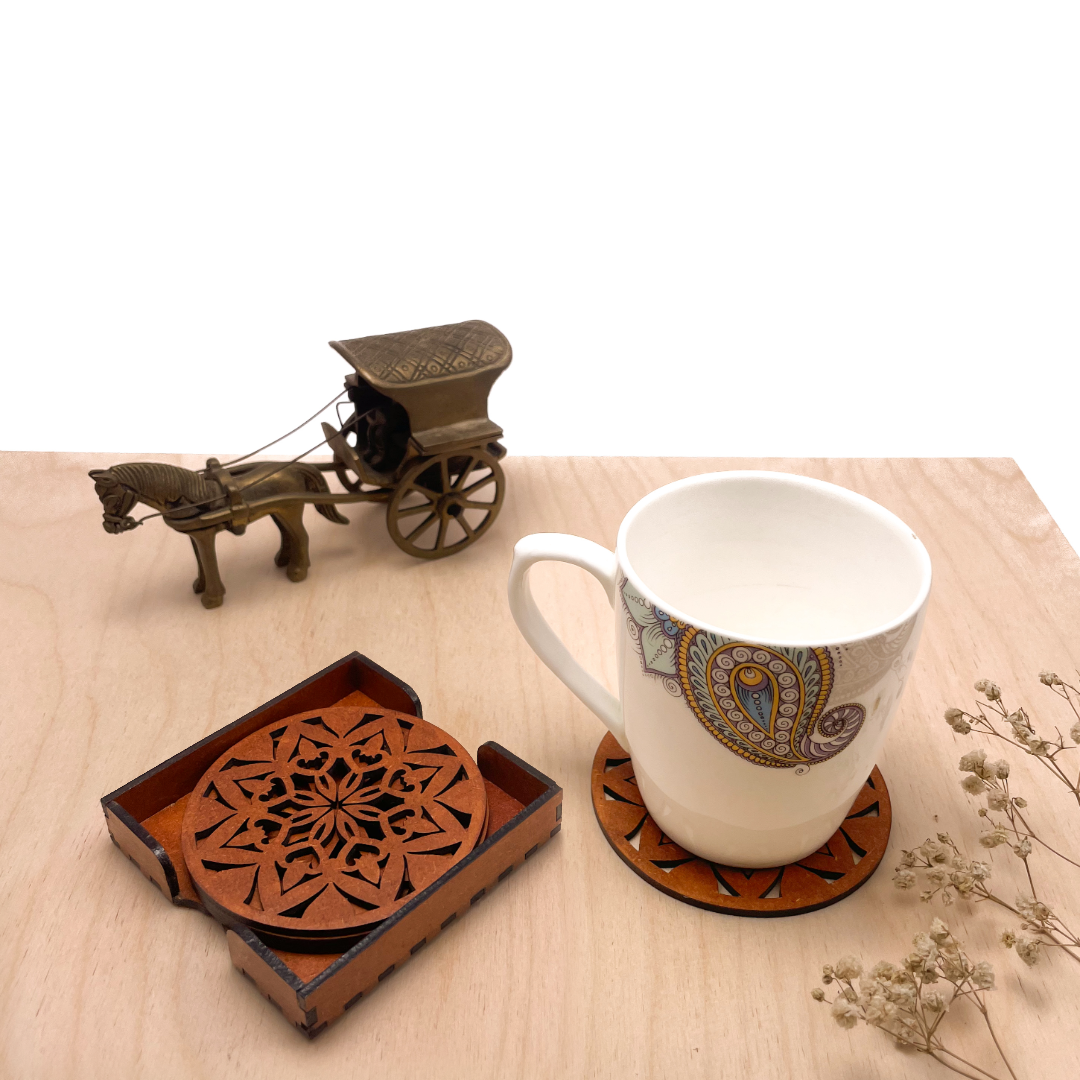 Mandala Art Coasters-Ashta Wooden-Honey Maple