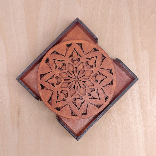 Mandala Art Coasters-Ashta Wooden-Honey Maple