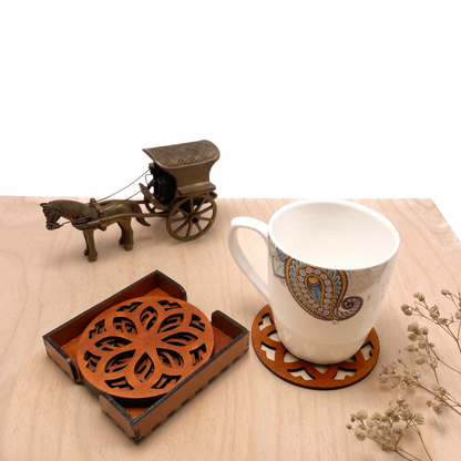 Mandala Art Coasters-Nava Wooden-Honey Maple