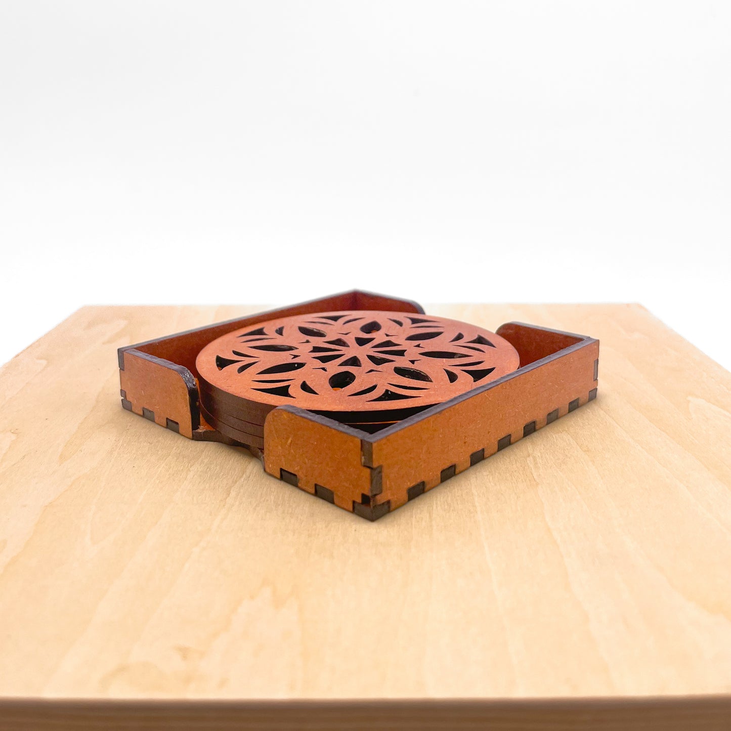 Wooden Ekaadash Mandala Coasters with Holder