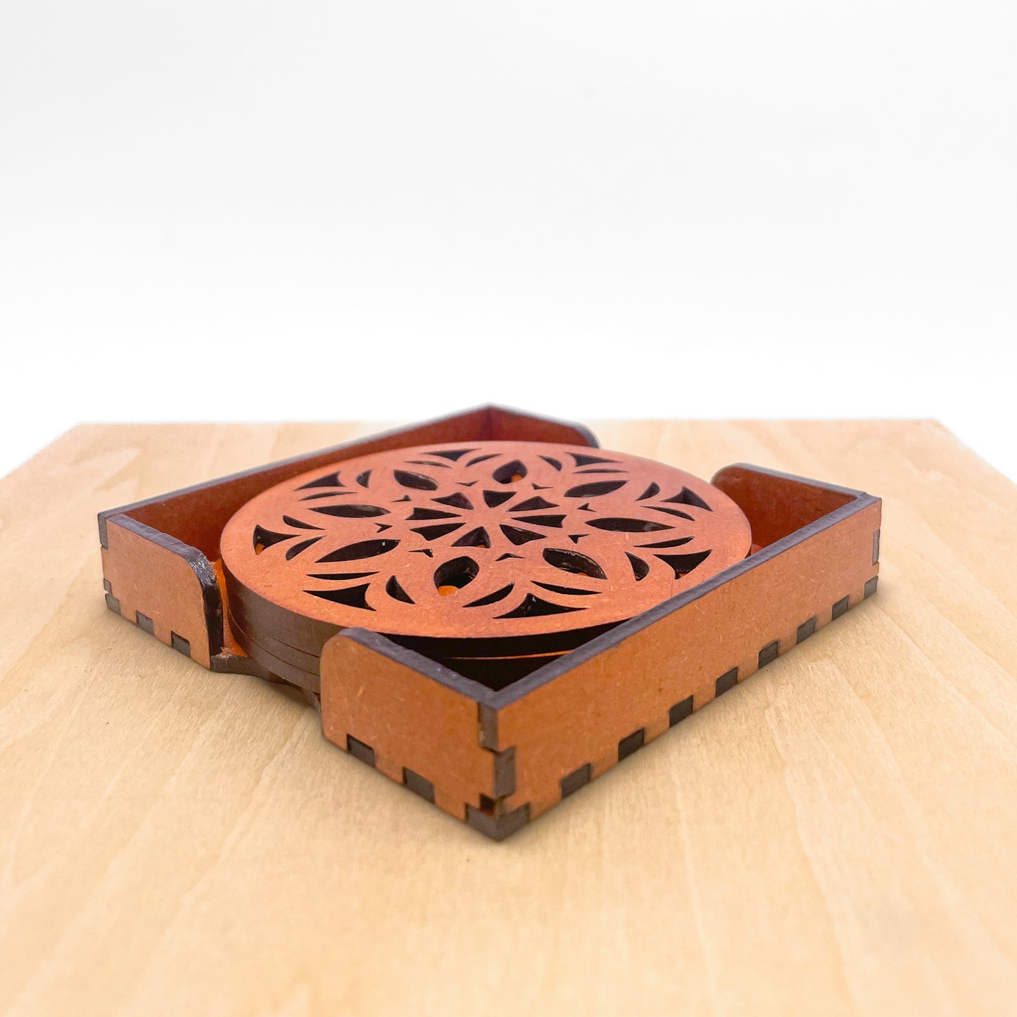 Wooden Ekaadash Mandala Coasters with Holder