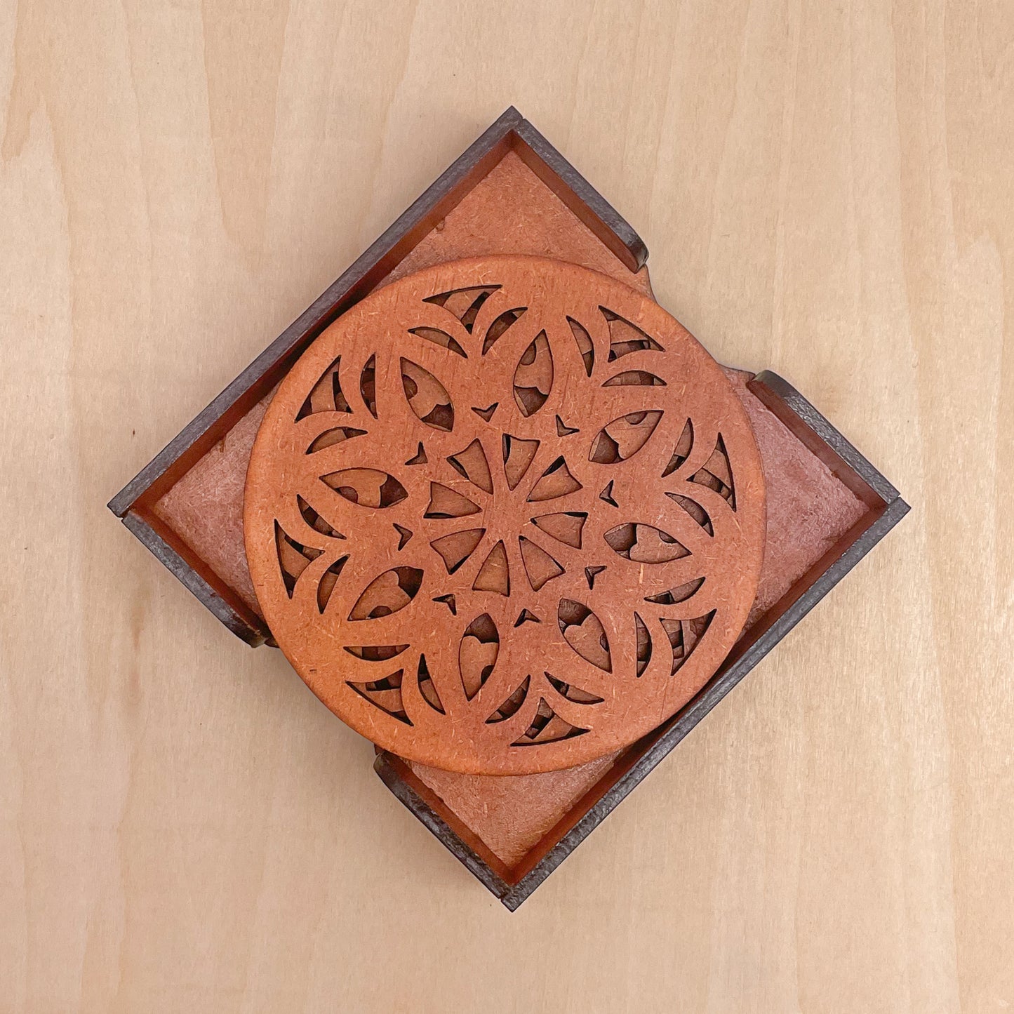 Wooden Ekaadash Mandala Coasters with Holder