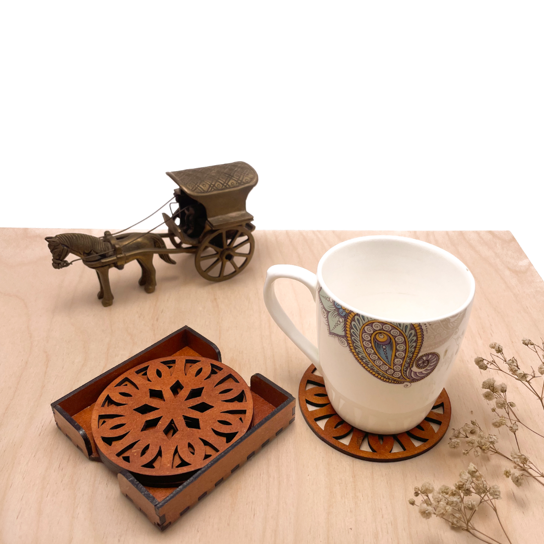 Mandala Art Coasters-Trayodash Wooden-Honey Maple
