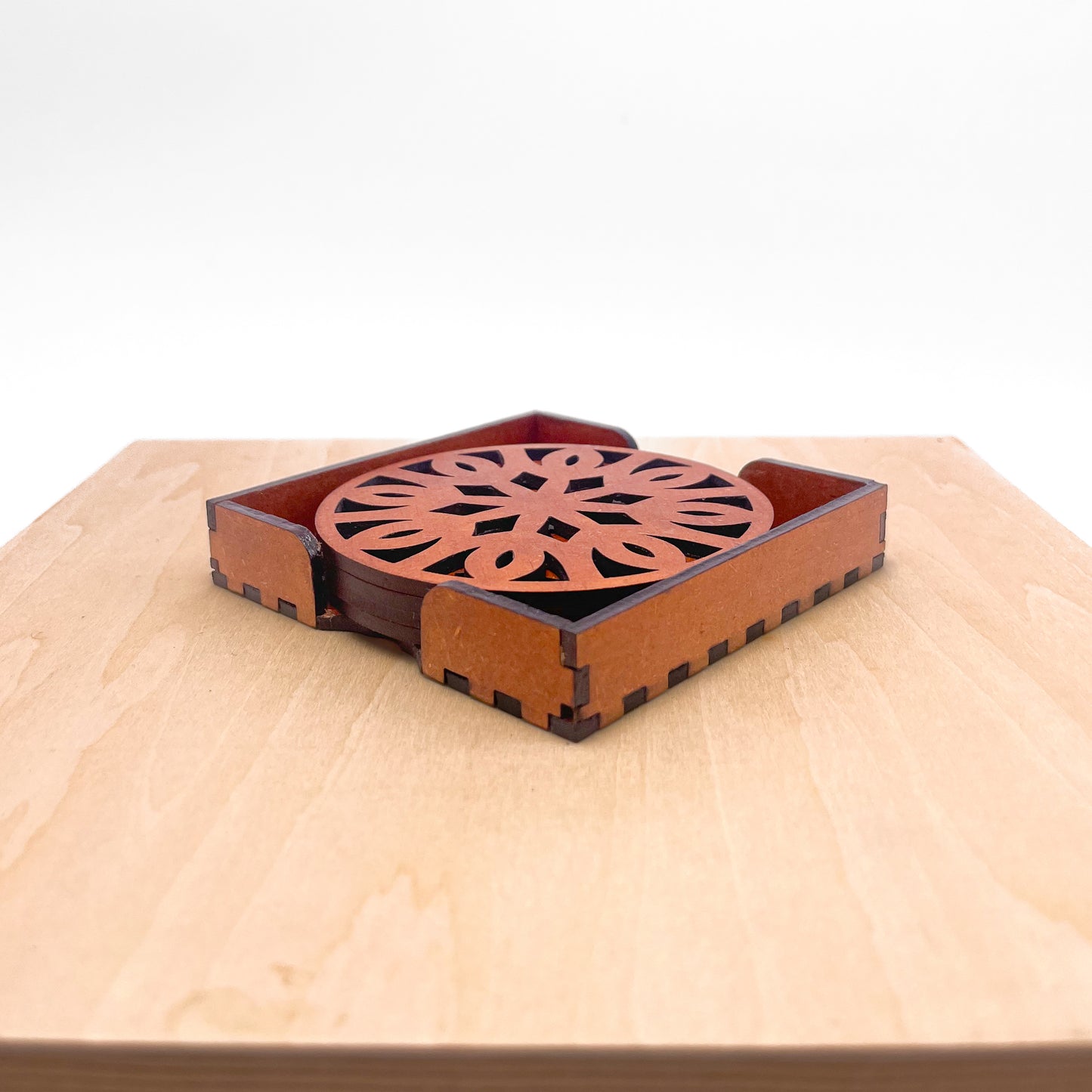 Mandala Art Coasters-Trayodash Wooden-Honey Maple