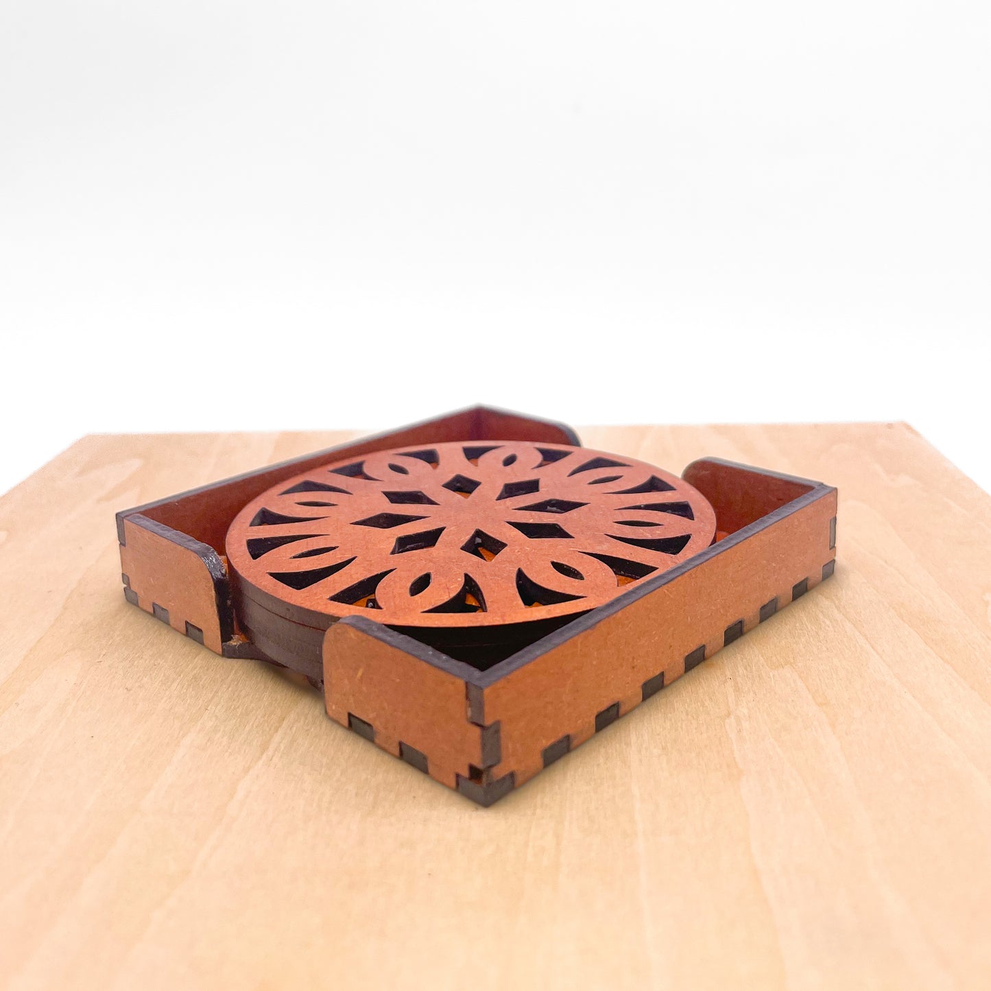 Mandala Art Coasters-Trayodash Wooden-Honey Maple