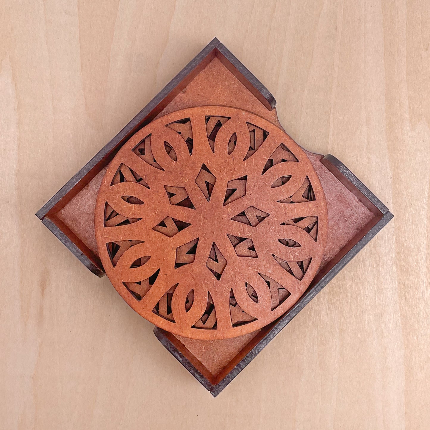 Mandala Art Coasters-Trayodash Wooden-Honey Maple