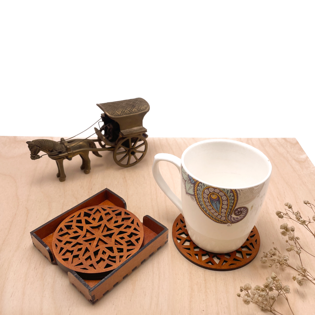 Mandala Art Coasters-Chaturdash Wooden-Honey Maple