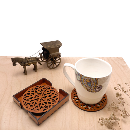Mandala Art Coasters-Chaturdash Wooden-Honey Maple