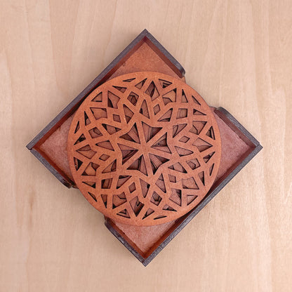 Mandala Art Coasters-Chaturdash Wooden-Honey Maple