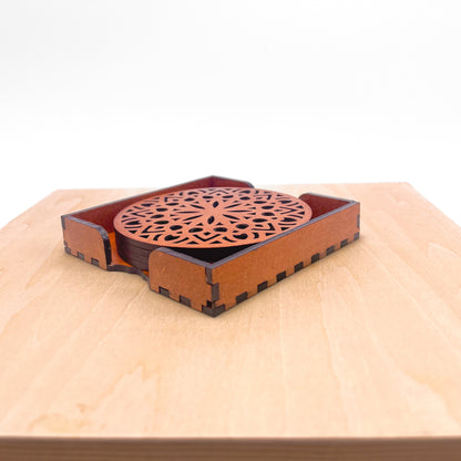 Wooden Panchadash Mandala Coasters with Holder