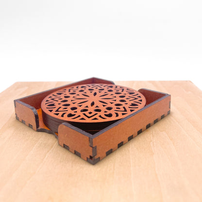 Wooden Panchadash Mandala Coasters with Holder