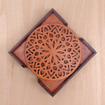 Wooden Panchadash Mandala Coasters with Holder