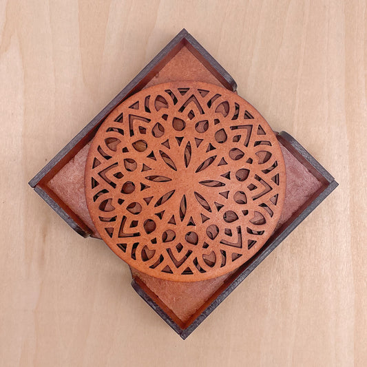 Mandala Art Coasters-Panchadash Wooden-Honey Maple