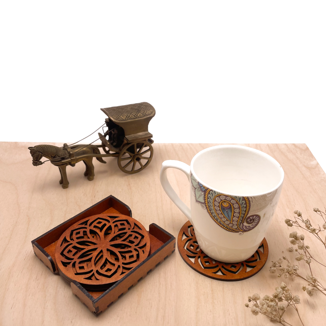 Mandala Art Coasters-Shodash Wooden-Honey Maple