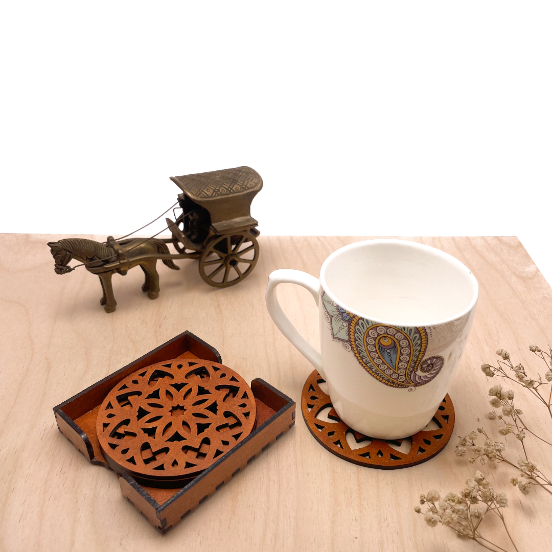 Mandala Art Coasters-Ashtadash Wooden-Honey Maple