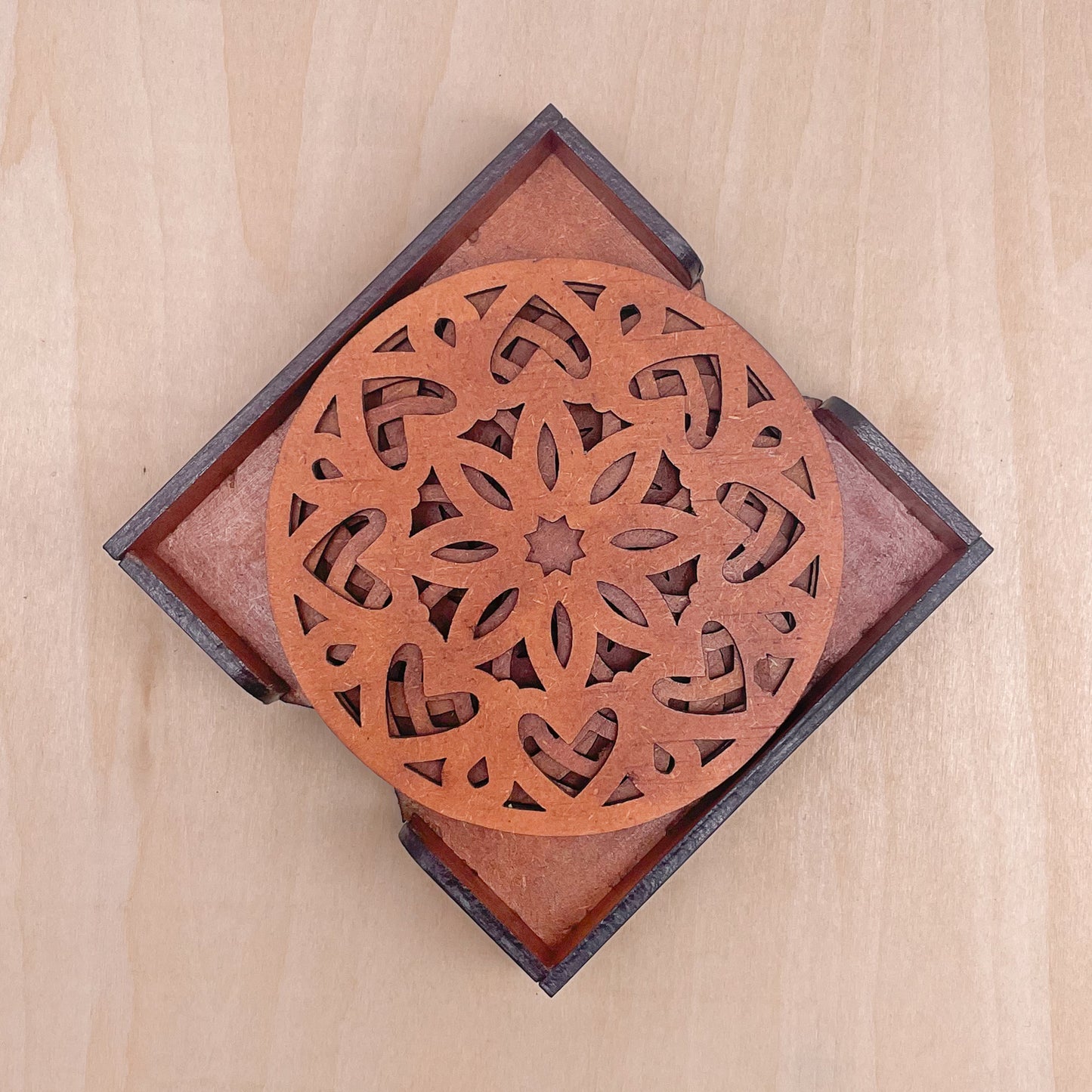 Mandala Art Coasters-Ashtadash Wooden-Honey Maple