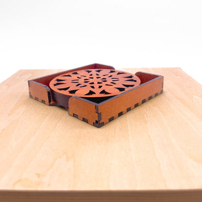 Wooden Navadash Mandala Coasters with Holder